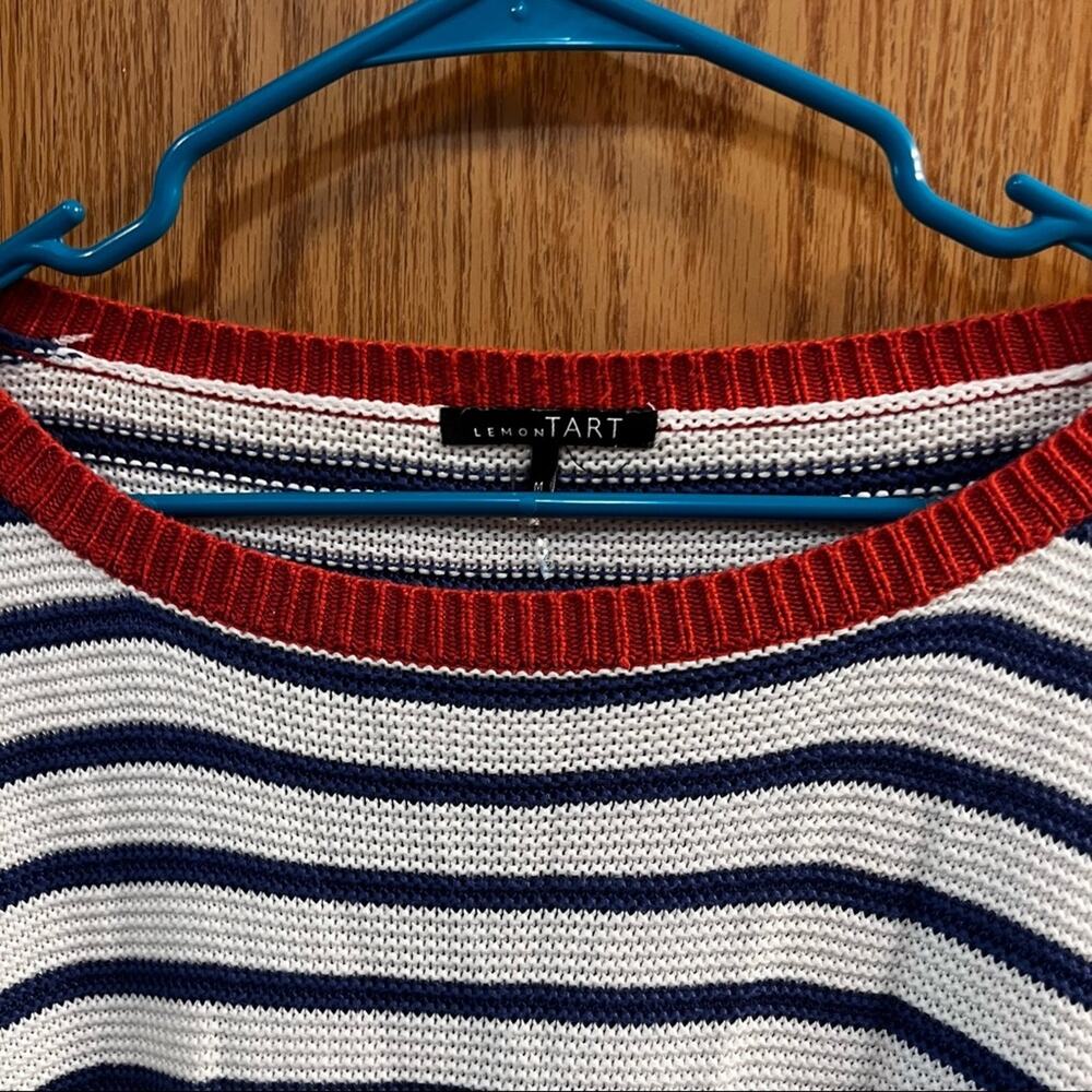 Lemon Tart Kienna Striped Nautical Knit Sweater w/ Elbow Patches Size Medium - Picture 4 of 7